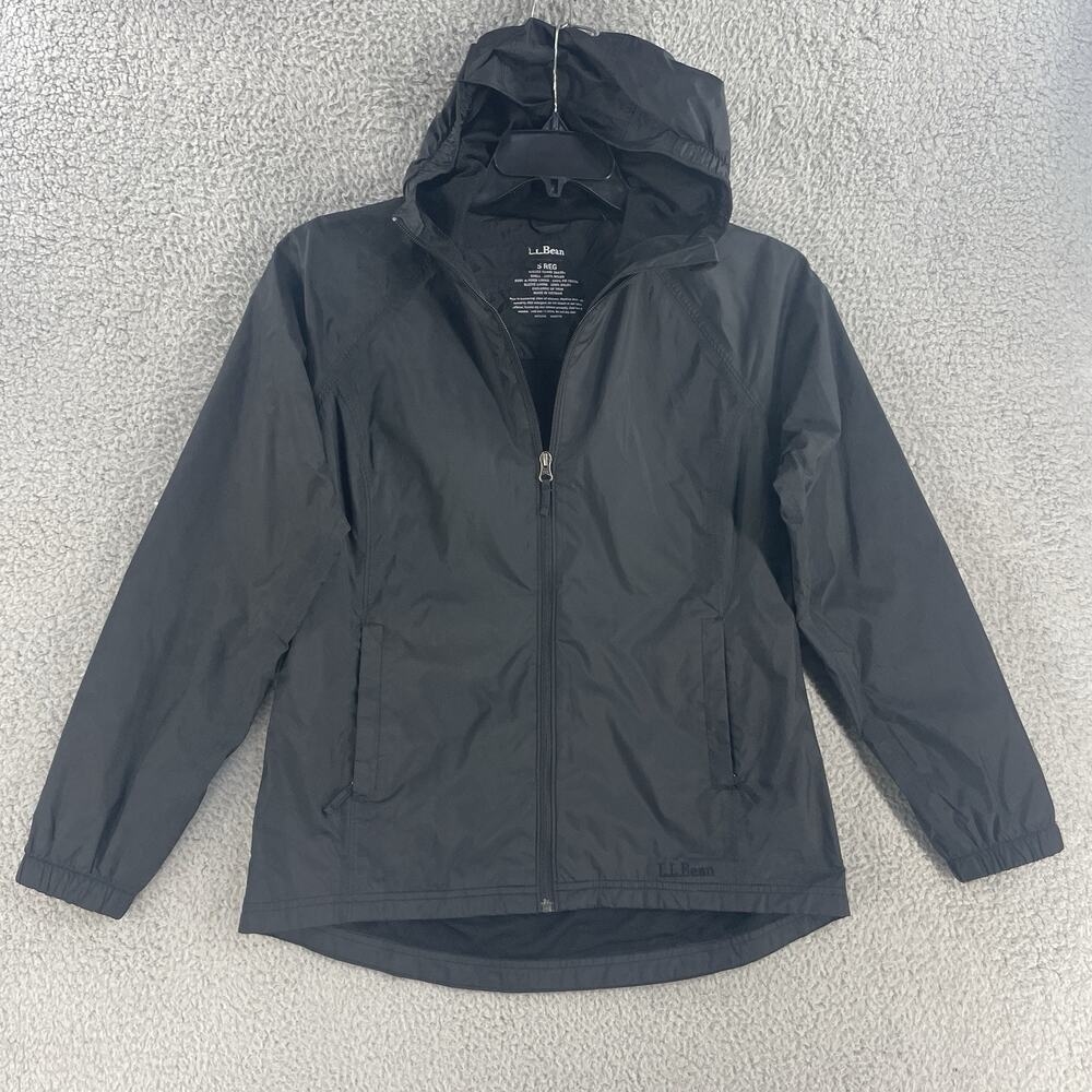LL Bean Womens Windbreaker Jacket Sz S Nylon Ripstop Black Hooded Gorpcore